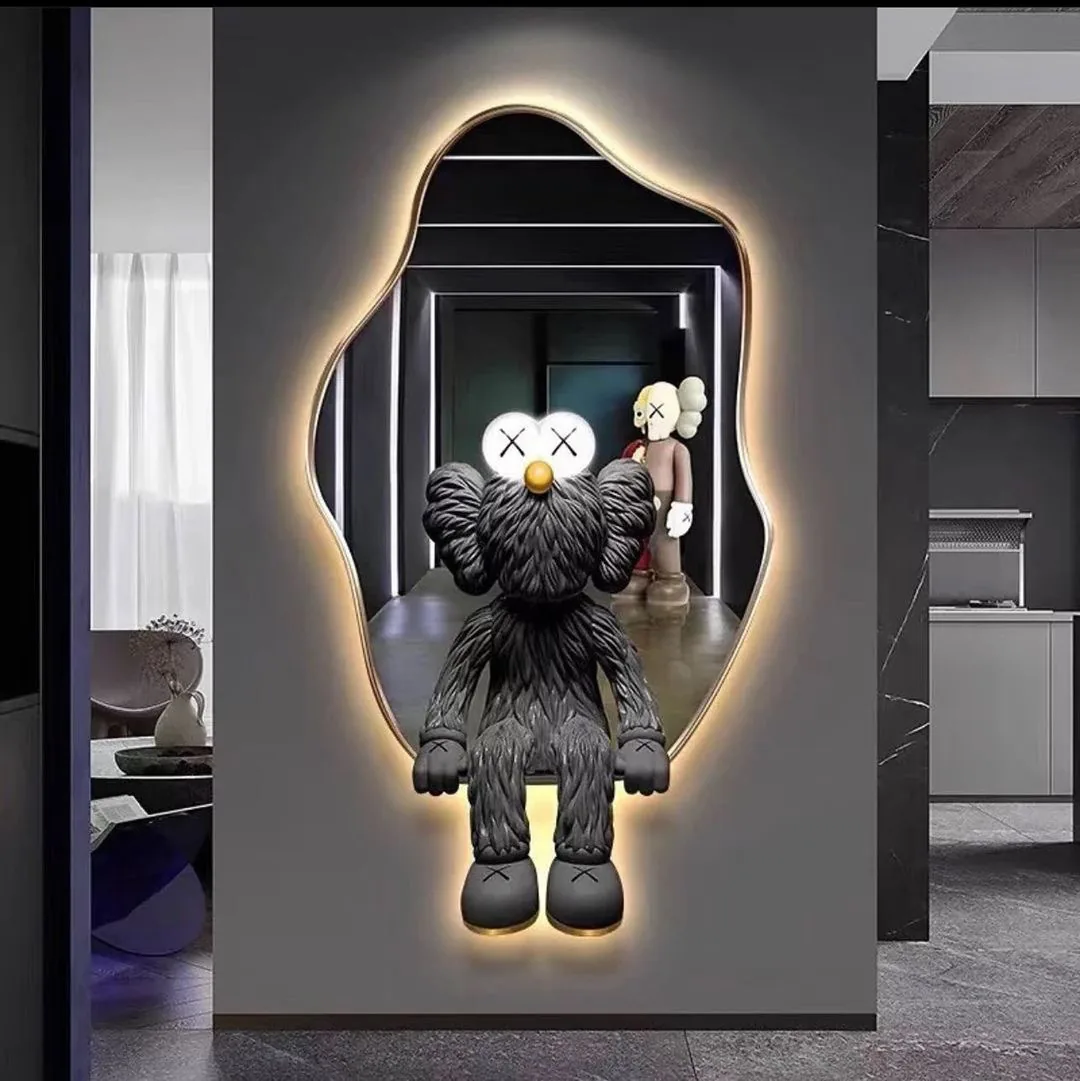 Cartoon character silhouette backlit mirror frame wall art