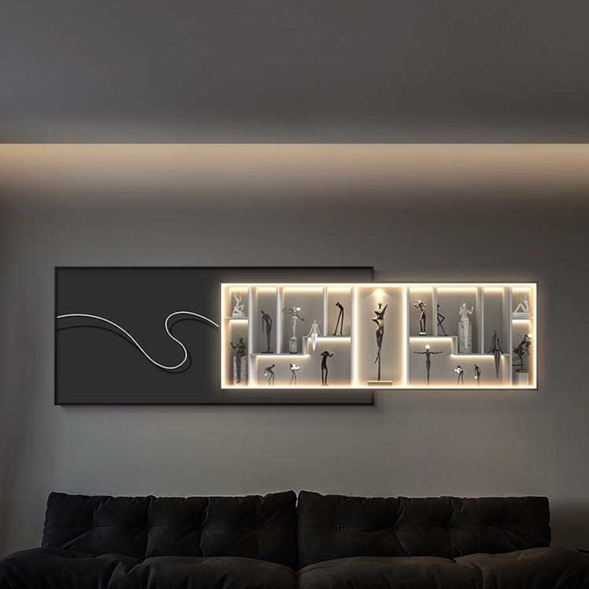 Illuminated wall frame artwork lighting in a cosy home setting